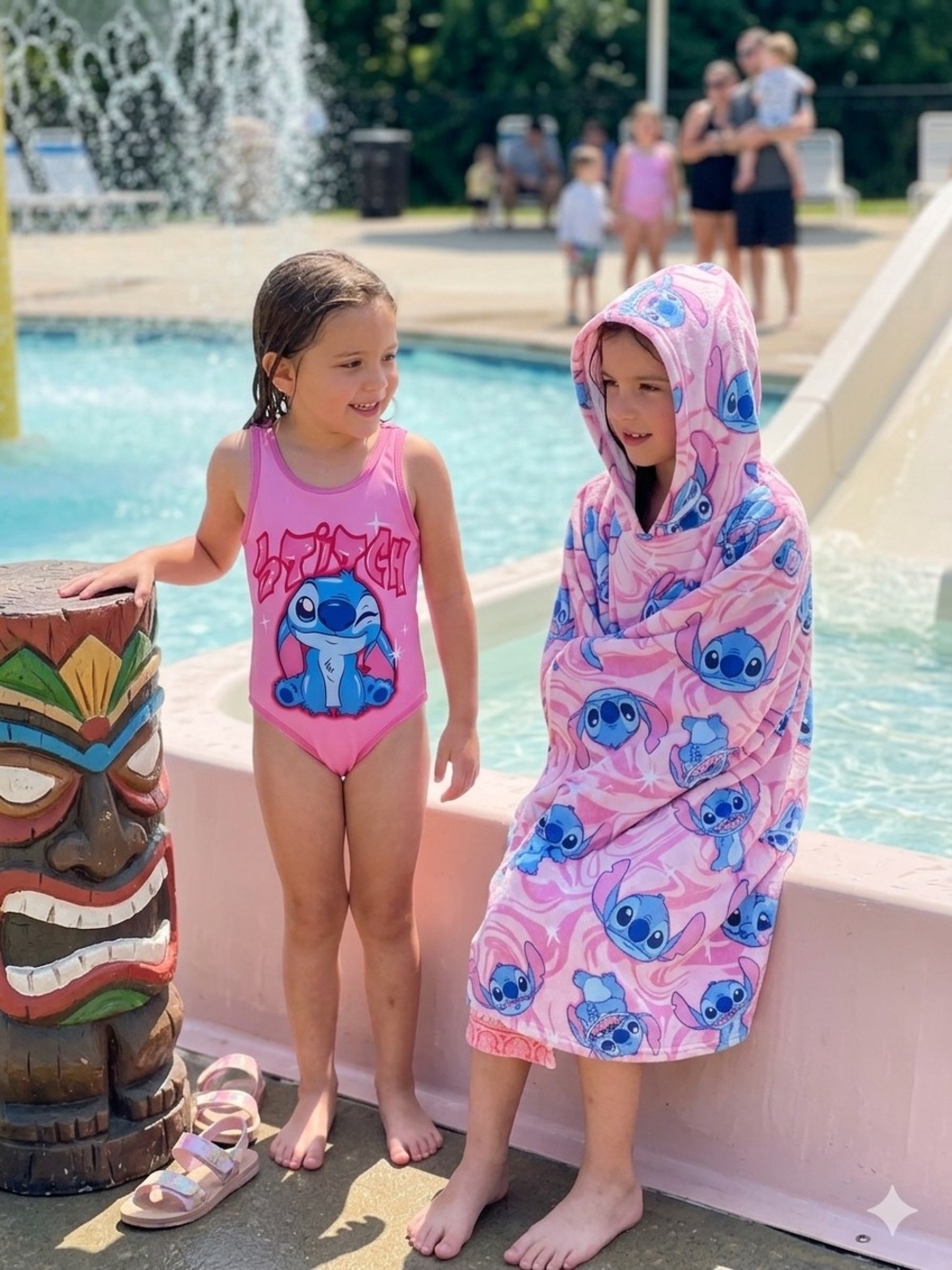 Girls Pink Lilo & Stitch Swim Set - One-Piece Swimsuit and Hooded Towel